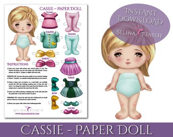 Paper Doll - Cassie - with Wardrobe Clothing Fantasy Art Printable Scrapbooking Design Instant Download