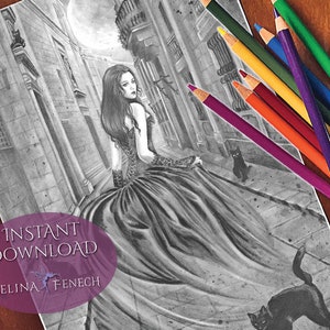 Lost Soul Gothic Graustufen Färbung Seite/Digi Stamp Fantasy Printable Download von Selina Fenech