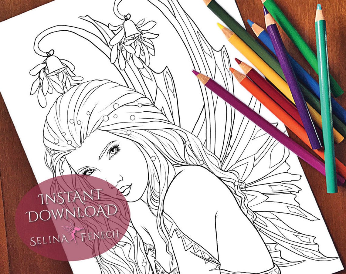 Mistletoe Christmas Fairy Coloring Page/Digi Stamp Fantasy