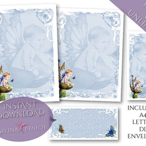 Papel para escribir cartas - Little Boy Blue - Fantasy Fairy Art Papelería imprimible Scrapbooking Diseño Descarga instantánea