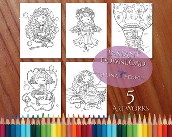 Faedorables zoete en eenvoudige zeemeermin feeën kleurplaat/digi stempel Fantasy afdrukbare download door Selina Fenech