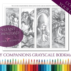 Segnalibro Fata Compagni Scala di grigi da colorare pagina/timbro digitale Fantasy stampabile Scarica di Selina Fenech