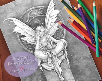 Shimmer Fairy Magic Grayscale Coloring Page/Digi Stamp Fantasy Printable Download by Selina Fenech