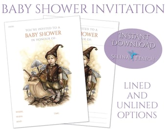 Baby Shower 5 x 7 Invitation - Taking Snail for a Walk - Fairy Art Printable Scrapbooking Design Instant Download