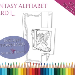 Fantasía Alfabeto Tarjeta de Regalo Monograma L Página para colorear Arte Papelería imprimible Artesanía Scrapbooking Diseño Descarga instantánea