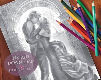 Stolen Kiss Memory's Wake Grayscale Coloring Page/Digi Stamp Fantasy Printable Download by Selina Fenech