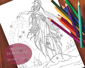 Snow Magic Christmas Festive Magic Coloring Page/Digi Stamp Fantasy Printable Download by Selina Fenech