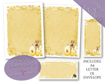 Papel de escritura de cartas - Little Bee OK - Fantasy Fairy Art Papelería imprimible Scrapbooking Diseño Descarga instantánea
