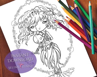 Voodoo Faedorables Cute and Creepy Coloring Page/Digi Stamp Fantasy Printable Download by Selina Fenech