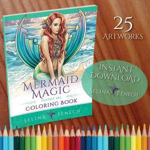 Mermaid Magic Fantasy Art Coloring Collection Coloring Page/Digi Stamp Fantasy Printable Download by Selina Fenech