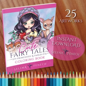 Cute Fairy Tales Princesses and Fables Coloring Collection Coloring Page/Digi Stamp Fantasy Printable Download by Selina Fenech