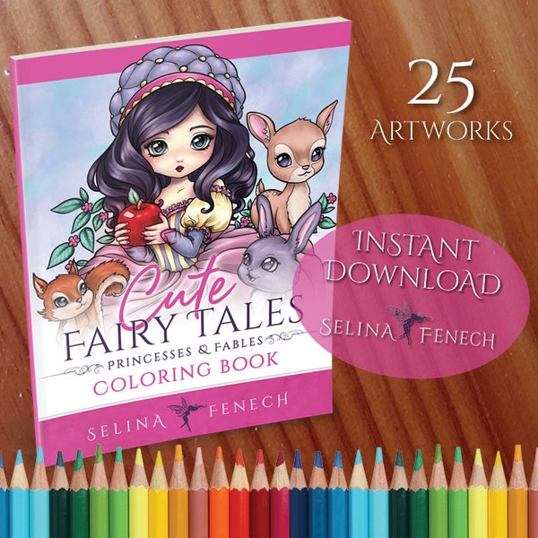 Cute Fairy Tales Princesses and Fables Coloring Collection Coloring Page/Digi Stamp Fantasy Printable Download by Selina Fenech