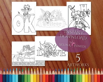Fairy Art Pretty Fairy Coloring Page/Digi Stamp Fantasy Printable Download by Selina Fenech