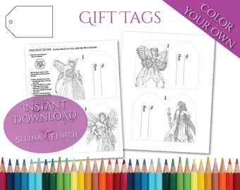 Fairy Queens Festive Magic Gift Tags Coloring Page/Digi Stamp Fantasy Printable Download by Selina Fenech