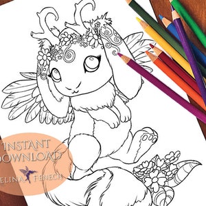Wolpertinger Faedorables Fantasy Beasts Coloring Page/Digi Stamp Fantasy Printable Download by Selina Fenech