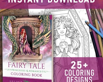 Fairy Tale Princesses and Romance Coloring Collection Coloring Page/Digi Stamp Fantasy Printable Download by Selina Fenech