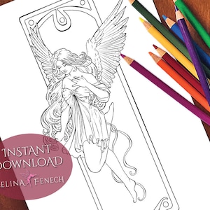 Jugendstil Engel Hoffnung Weihnachten Festive Magic Coloring Page/Digi Stamp Fantasy Printable Download by Selina Fenech