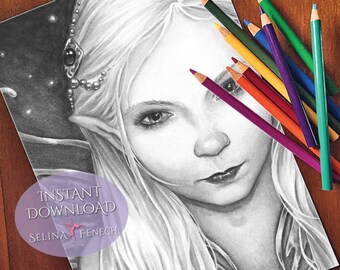 Sacred Sight Fairy Magic Grayscale Coloring Page/Digi Stamp Fantasy Printable Download by Selina Fenech