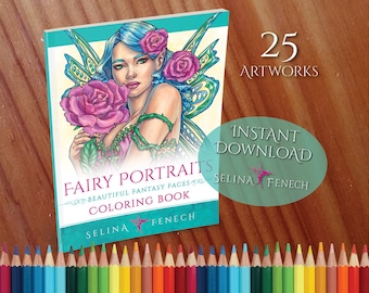 Fairy Portraits Beautiful Fantasy Faces Coloring Collection Coloring Page/Digi Stamp Fantasy Printable Download by Selina Fenech