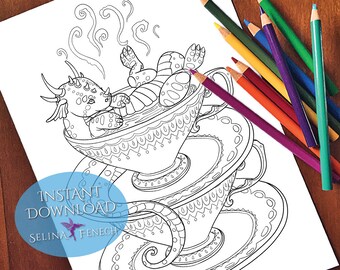 Nice Hot Bath Faedorables Tea Party Coloring Page/Digi Stamp Fantasy Printable Download by Selina Fenech