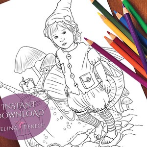 Prendre un escargot pour une promenade Fairy Art Coloring Page/Digi Stamp Fantasy Printable Download par Selina Fenech