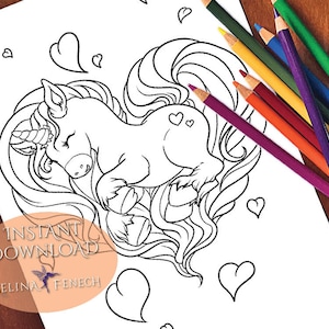 Unicorn Faedorables Fantasy Beasts Coloring Page/Digi Stamp Fantasy Printable Download by Selina Fenech