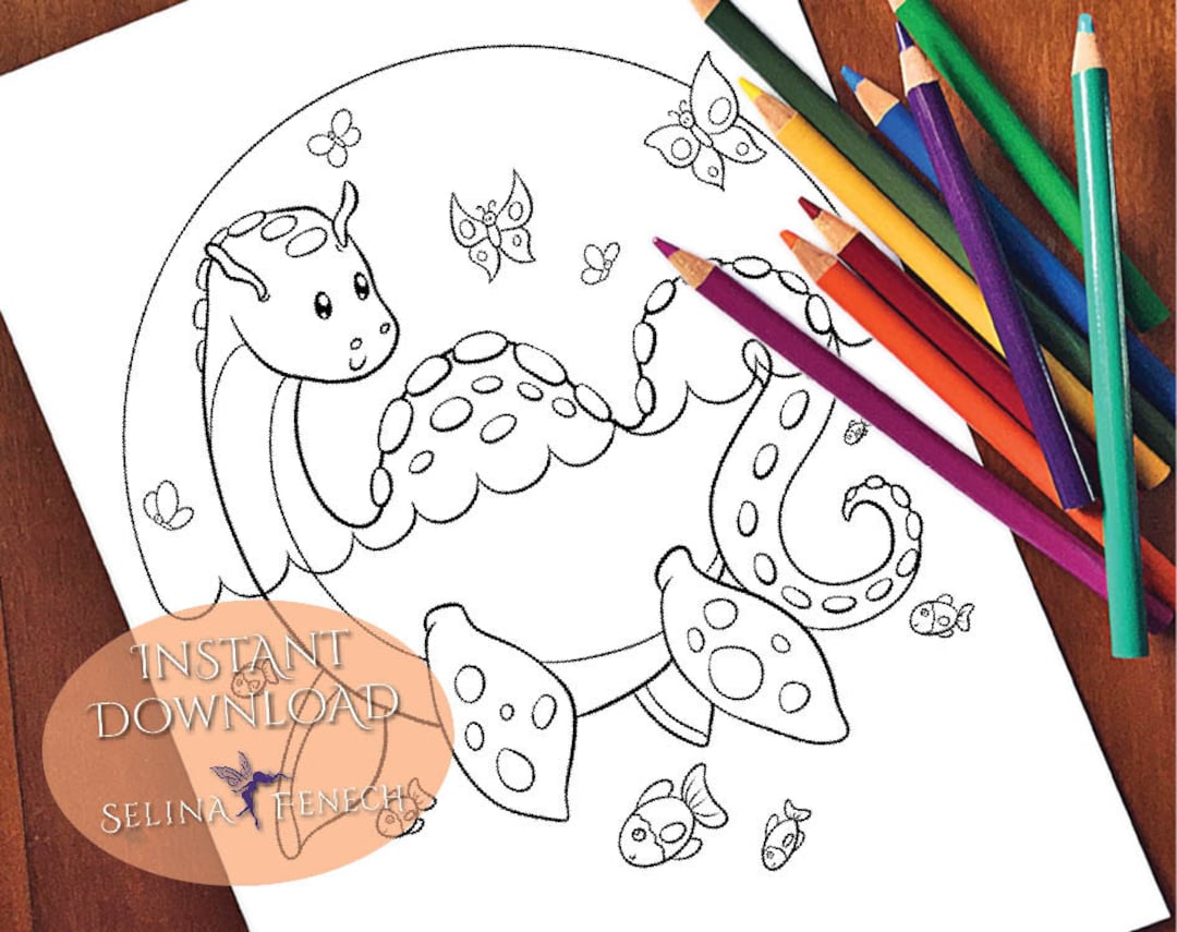 Nessy Colouring In Nessy Faedorables Fantasy Beasts Coloring Page/digi Stamp Fantasy ...