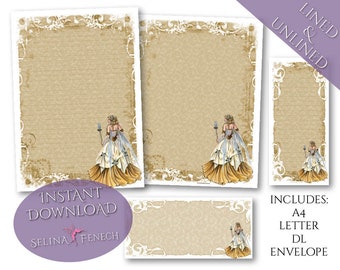 Papel para escribir cartas - Fairy Queen Titania - Arte de fantasía Papelería imprimible Scrapbooking Diseño Descarga instantánea