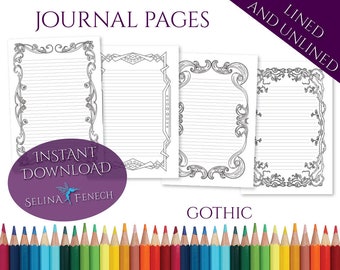 Bordes góticos para colorear Diario Diario Escritura Papel Arte Papelería imprimible Scrapbooking Diseño Descarga instantánea