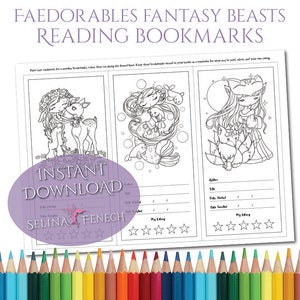 Lectura Marcador Faedorables Fantasía Bestias Página para colorear/Digi Stamp Fantasía Imprimible Descargar por Selina Fenech