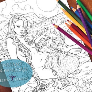 Selkies Haut Meerjungfrauen und Tier Begleiter Färbung Seite/Digi Stamp Fantasy Printable Download von Selina Fenech