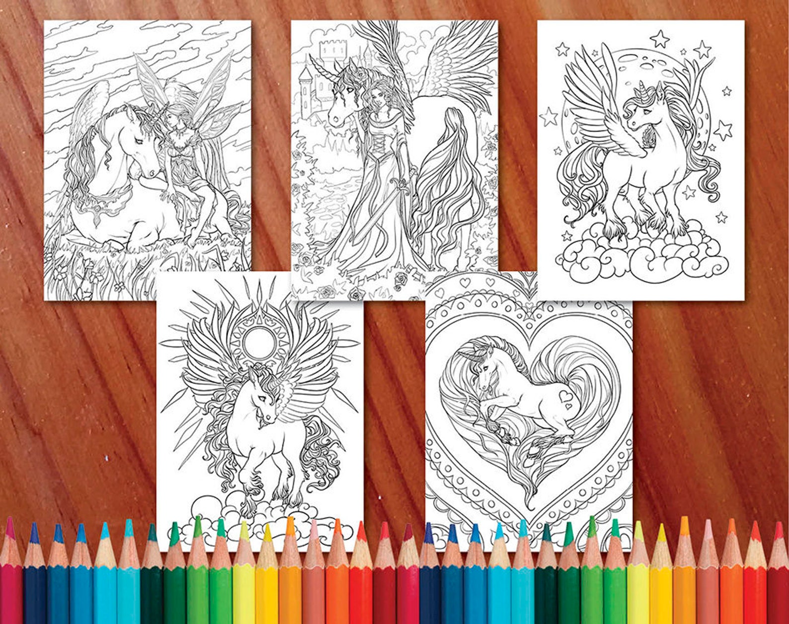 Unicorns and Dragons Coloring Collection Coloring Page/digi - Etsy