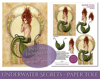 Paper Tole Decoupage - Underwater Secrets - Fantasy Art Printable Design Instant Download Sheet