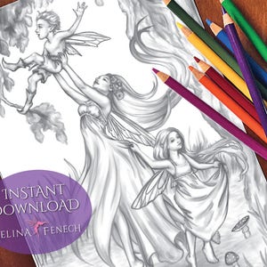 Fairy Frolic Fairy Companions Graustufen-Malseite/Digi-Stempel-Fantasie-Download zum Ausdrucken von Selina Fenech