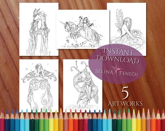 Fairy Art Romantic Fairy Coloring Page/Digi Stamp Fantasy Printable Download by Selina Fenech