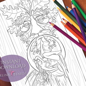 Página para colorear de Greenman's Door Fairy Companions/Digi Stamp Fantasy Descarga imprimible por Selina Fenech