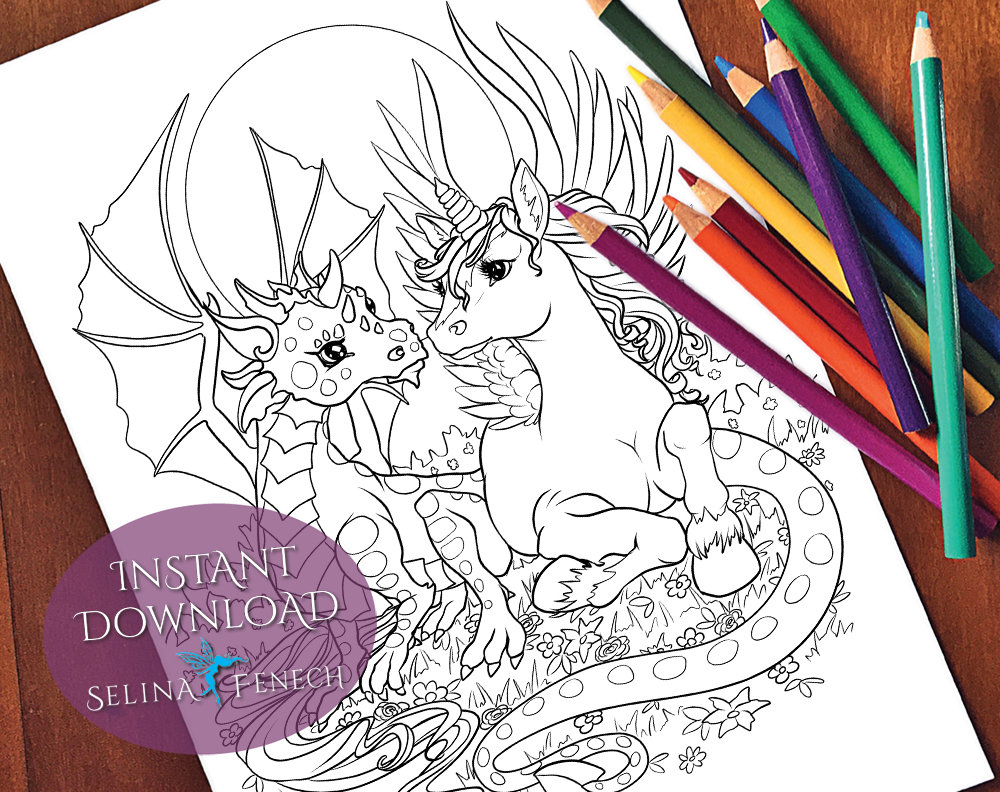 Boop Unicorns and Dragons Coloring Page/Digi Stamp Fantasy Printable  Download by Selina Fenech