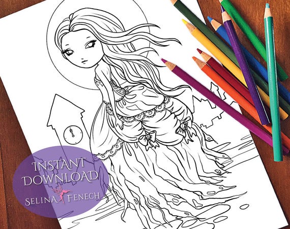 Witching Hour Faedorables Cute and Creepy Coloring PageDigi Stamp Fantasy Printable Download by ...