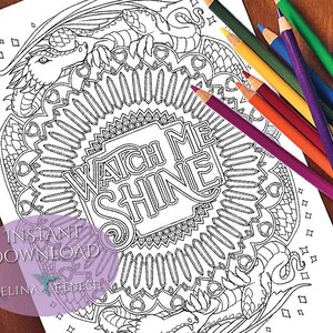 Kijk hoe ik straal inspirerende citaten kleurplaat/digi stempel Fantasy afdrukbare download door Selina Fenech