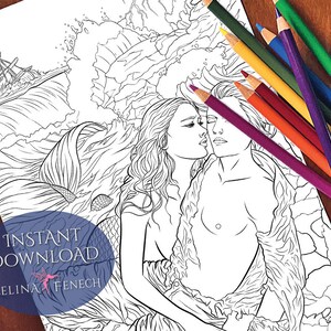 Mermaid&#39;s Loss Mythical Mermaids Coloring Page/Digi Stamp Fantasy Printable Download by Selina Fenech
