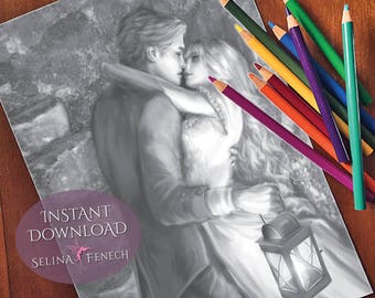 Kiss by Candlelight Memory's Wake Grayscale Coloring Page/Digi Stamp Fantasy Printable Download by Selina Fenech