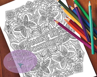 Imagine las posibilidades Citas inspiradoras Página para colorear/Digi Stamp Fantasy Descarga imprimible por Selina Fenech