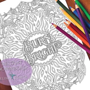 Burn Bright inspirerende citaten kleurplaat/digi stempel Fantasy afdrukbare download door Selina Fenech