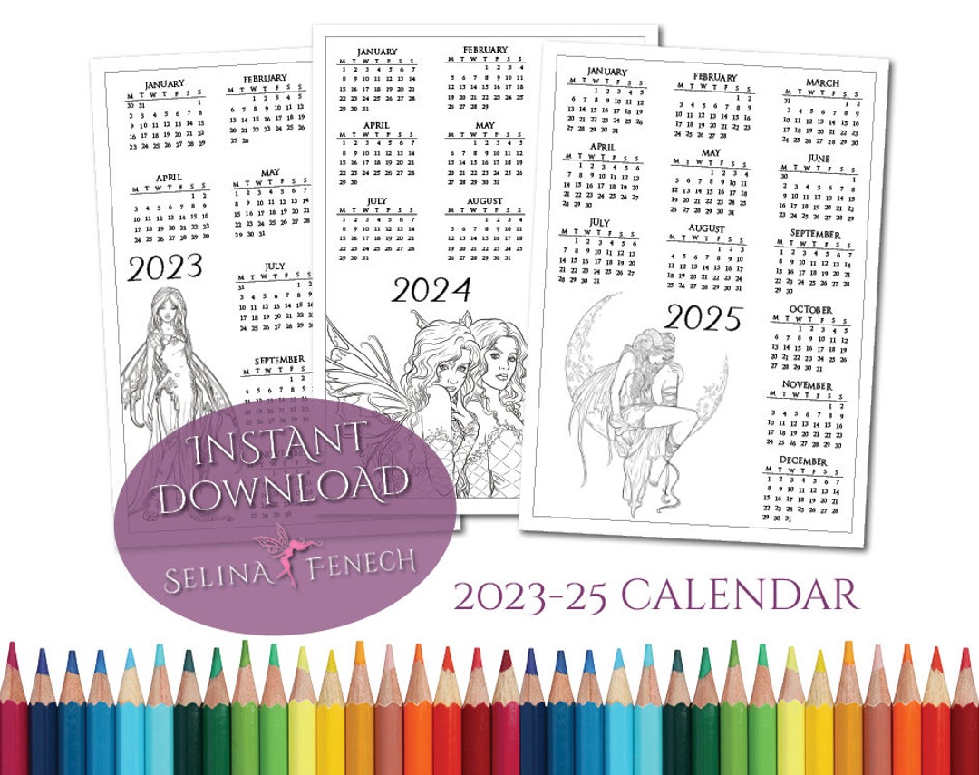 Gothic Fairies 20232025 Calendar Coloring Page/digi Stamp Fantasy