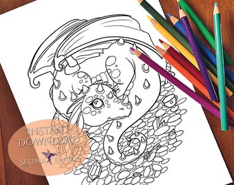 Dragon Faedorables Fantasy Beasts Coloring Page/Digi Stamp Fantasy Printable Download by Selina Fenech