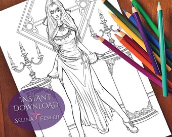 Let Darkness Fall Night Magic Coloring Page/Digi Stamp Fantasy Printable Download by Selina Fenech