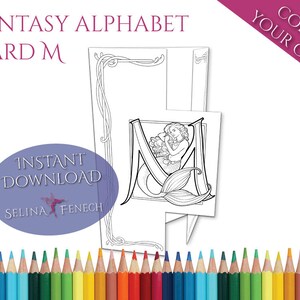 Fantasie Alfabet Gift Card Monogram M Kleurplaat Kunst Afdrukbaar Briefpapier Ambachtelijke Scrapbooking Ontwerp Instant Download