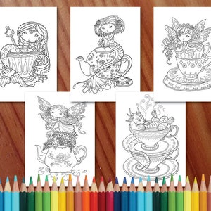 Faedorables Fantasy Tea Party Coloring Collection Coloring Page/Digi Stamp Fantasy Printable Download by Selina Fenech image 3