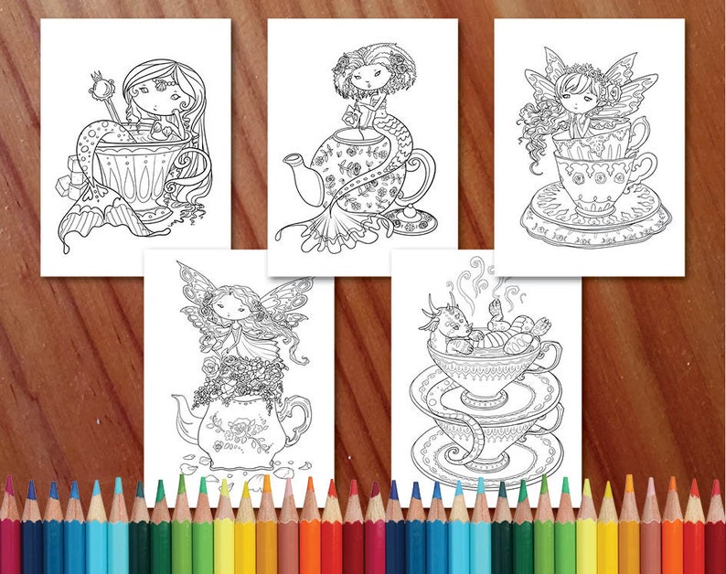 Faedorables Fantasy Tea Party Coloring Collection Coloring Page/Digi Stamp Fantasy Printable Download by Selina Fenech image 3