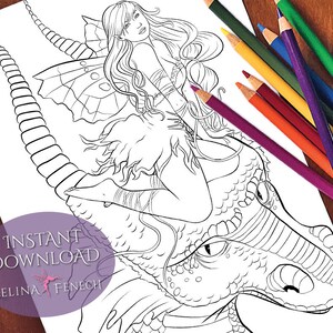 Drache Feen lila Fee Begleiter Malseite/Digi Stamp Fantasy Printable Download von Selina Fenech